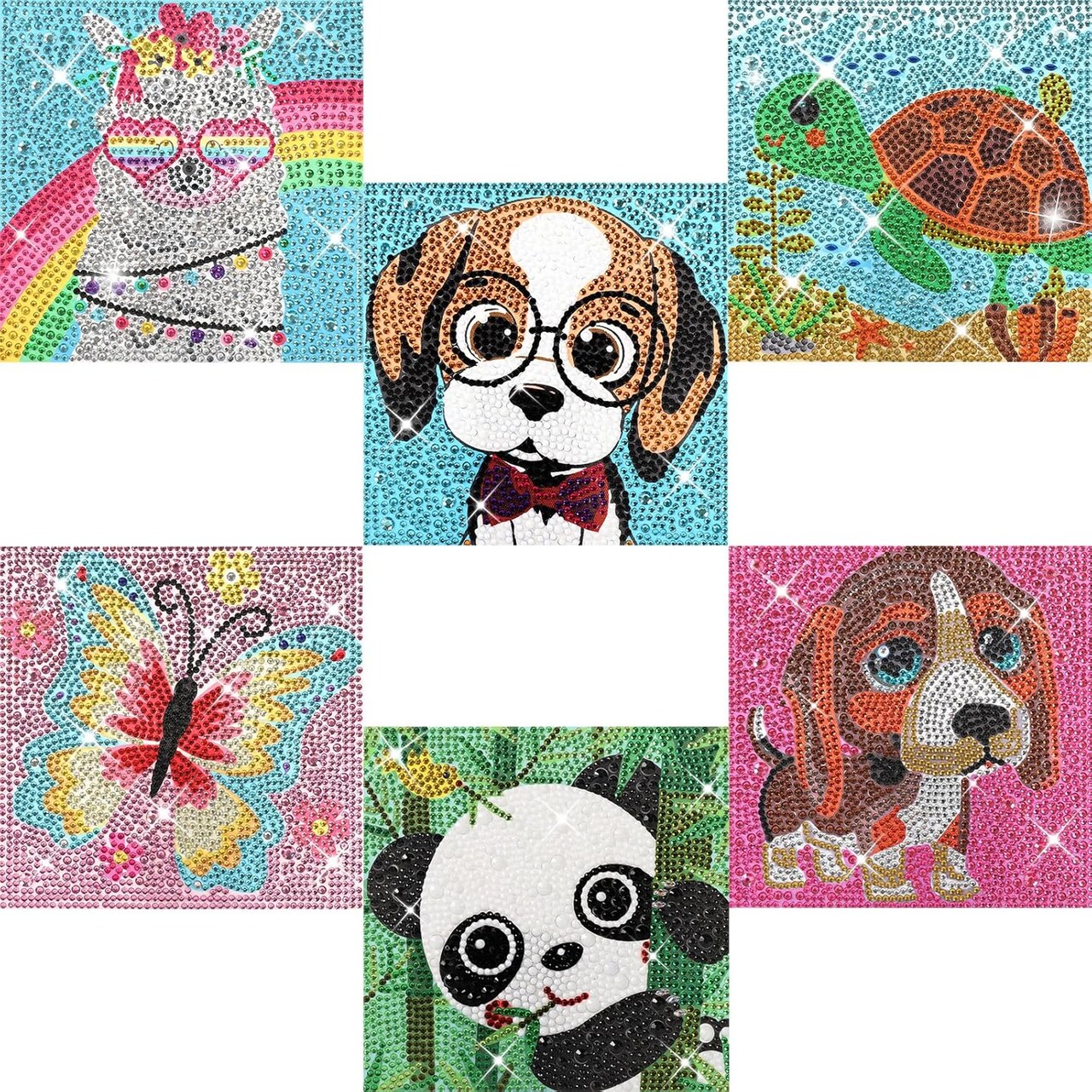 6-Pack Kids Diamond Art Kits – 5D Full Drill Animal DIY Diamond Painting for Ages 6-12 | Gem Art by Number 6x6 Inch Birthday Gifts